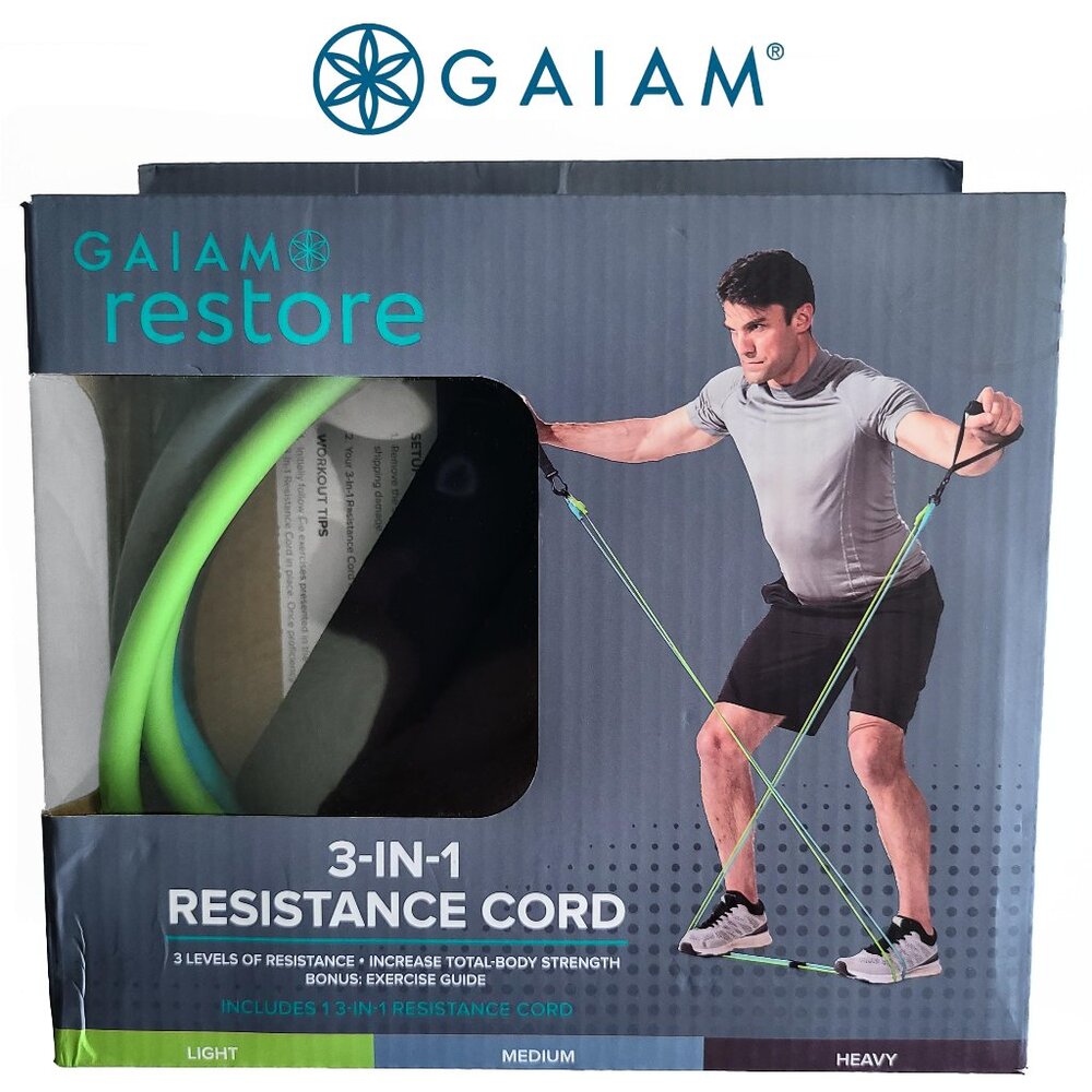 GAIAM ~ RESTORE 3-In-1 Resistance Cord Kit ~ NIB